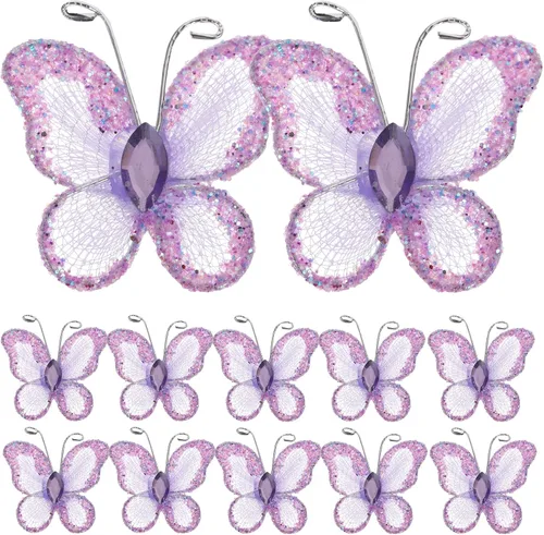 WINOMO - Mariposas de organza con purpurina, diseño de mariposas con purpurina, 50 unidades, color morado