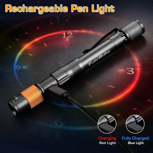 Miniatura 4 de EverBrite Paquete de 2 mini bolígrafos de luz, linterna recargable de bolsillo con cable USB C, 4 modos de luz, linterna pequeña de 300 lúmenes