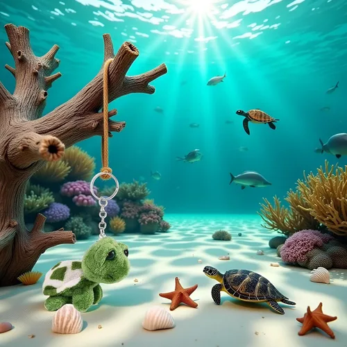 Miniatura 2 de Mini llavero de tortuga marina verde, criaturas marinas tortuga regalo, bolso de dibujos animados colgante auto animal llavero decoración llavero