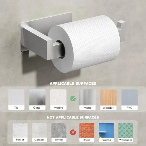 Miniatura 7 de Auxmir - Soporte de papel higiénico autoadhesivo, soporte de rollo de papel de acero inoxidable SUS304 de alta calidad y resistente al óxido, sin