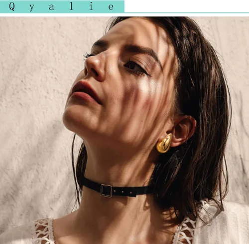 Miniatura 2 de Qyalie Aretes de aro de oro grueso para mujer, aretes de lágrima de moda, grandes, gruesos, ligeros, chapados en oro de 18 quilates, joyería