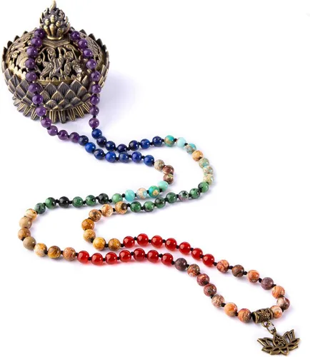 Miniatura 9 de Bivei 7 Chakra 108 Mala Beads Bracelet Real Gemstone Yoga Meditation Hand Knotted Mala Prayer Bead Necklace