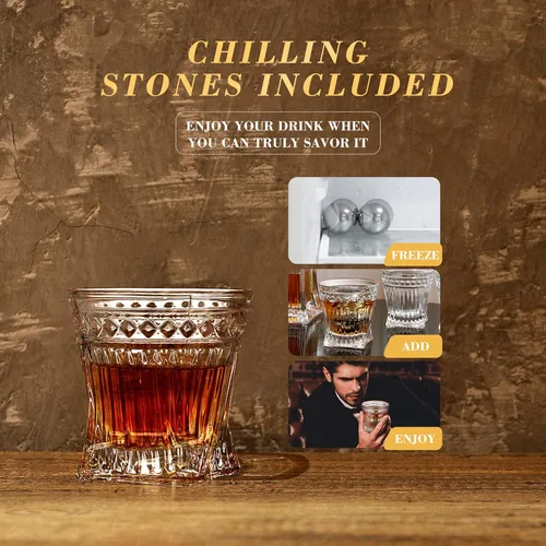 Miniatura 3 de BETESINE Juego de decantador de whisky con 6 vasos, 25.4 fl oz, sin plomo, juego de decantador de licor de cristal para bourbon, whisky, whisky