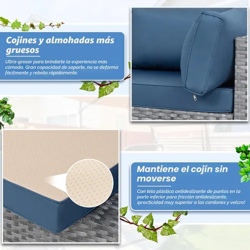 Miniatura 4 de Shintenchi Juego de 5 muebles de patio al aire libre, sofá seccional de patio, muebles de mimbre de polietileno gris, juegos de conversación