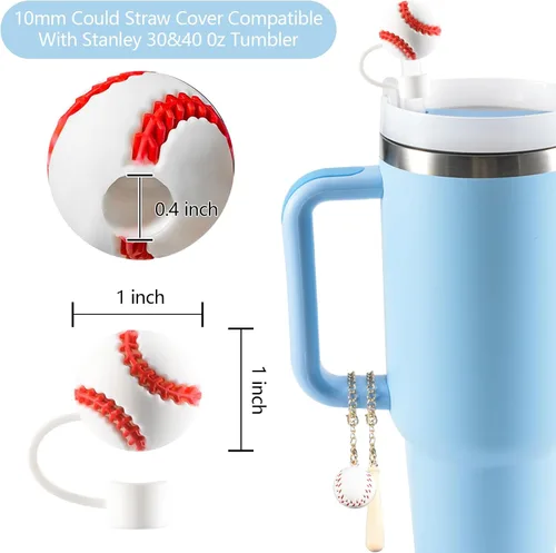 Miniatura 2 de 3 fundas de popote para Stanley Cup de 30 y 40 onzas, 0.394 in, tapa protectora de popote de silicona con 2 accesorios personalizados 3D de dijes