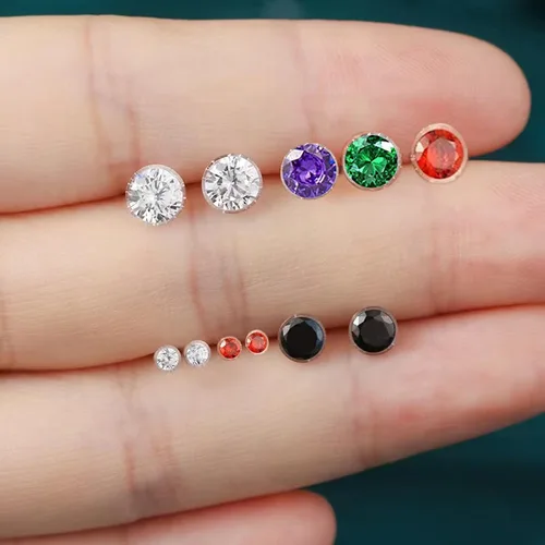 Miniatura 7 de Aretes de plástico antialérgicos para orejas sensibles, respaldos de silicona suave, kit de aretes de tuerca de circonita cúbica, 2mm, 3mm, 4mm, 5mm
