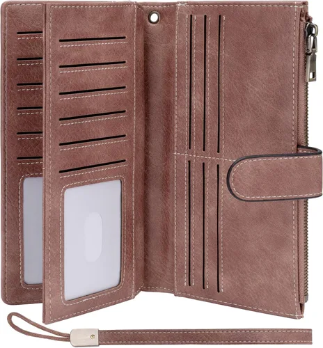 Miniatura 10 de XINNSTAR Cartera para mujer con bloqueo RFID de gran capacidad, cartera larga para mujer con bolsillo de muñeca, con ventana para tarjeta