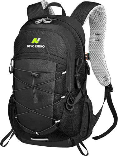 N NEVO RHINO Mochila de senderismo 20L resistente al agua, mochila de día ligera para viajes, mochila pequeña para hombres y mujeres Negro