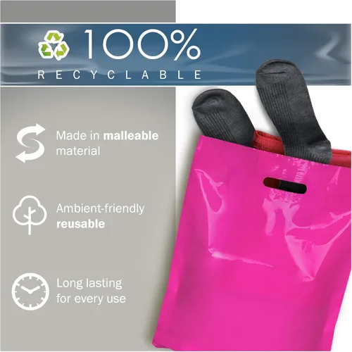 Miniatura 6 de PPB - Bolsas de plástico rosa de 12 x 15 pulgadas, acabado brillante, tamaño mediano al por menor, paquete de 200, 1.5 mil de grosor, con asas