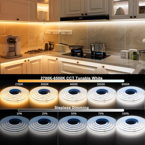 Miniatura 2 de MIWISE CCT COB - Tira de luz LED blanca sintonizable, 20 pies/20.0 ft, regulable 2700K-6500K CRI90+ 24V, kit de cinta LED, compatible