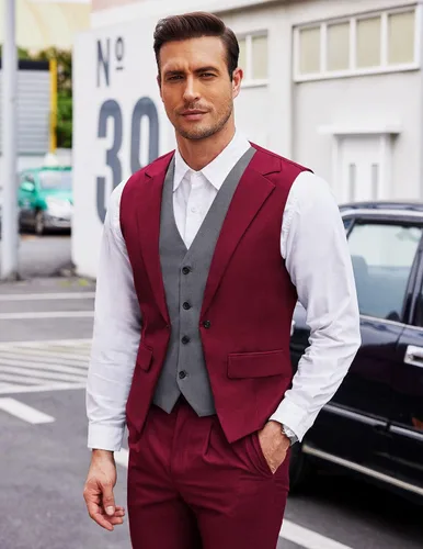 Miniatura 6 de COOFANDY - Chaleco de traje en capas para hombre, chalecos de vestir formales, chaleco de boda ajustado