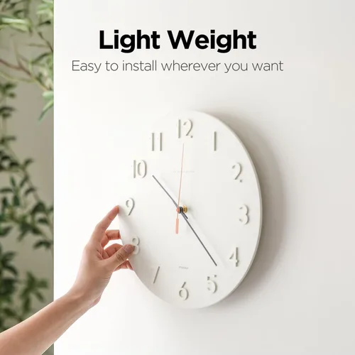 Miniatura 5 de mooas Reloj de Pared Moderno con Números 3D, 12" Reloj de Pared Analógico Decorativo con Movimiento de Barrido Silencioso Sin Tic-Tac Operado