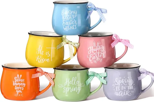 Miniatura 7 de Sawysine Juego de 6 tazas de café de Navidad, tazas de cerámica de 12 onzas, regalo de chocolate caliente para familiares, mamá, mujer, amiga, casa
