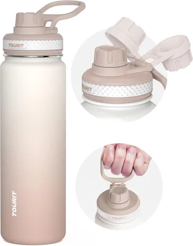Miniatura 14 de TOURIT Botella de agua aislada de 24 onzas, botellas de agua de acero inoxidable con asa, botella de agua deportiva al vacío de doble pared, sin