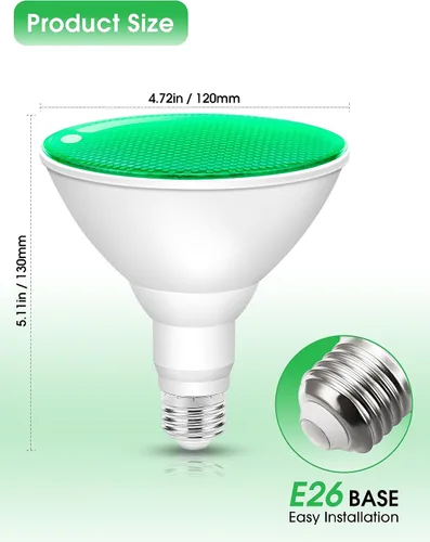 Miniatura 3 de Fulighture Paquete de 2 bombillas de inundación verdes, PAR38 de 15 W (equivalente a 100 W) E26, bombillas LED verdes de inundación para exteriores