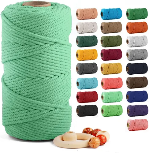 Miniatura 51 de Cuerda de algodón para macramé de 5 mm x 109 yardas, ZUEXT 100% natural hecha a mano, cuerda de algodón trenzada de 4 hebras para colgar plantas