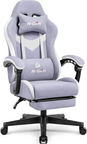 Miniatura 17 de N-GEN GAMING Silla de videojuegos con reposapiés, soporte lumbar para el hogar, oficina, respaldo alto, reclinable, altura ajustable, ergonómica