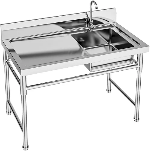 Miniatura 11 de Fregadero de acero inoxidable 304 para preparación y uso general, fregadero al aire libre, fregadero de cocina comercial de doble tazón, 2