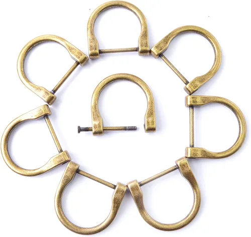Miniatura 3 de Bobeey 8 anillos en D de 3/4 pulgadas en forma de U con grillete en forma de herradura en forma de D, accesorios de repuesto para monedero, llavero