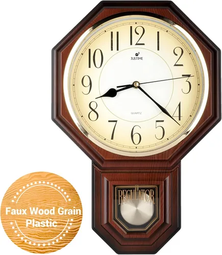 Miniatura 34 de JUSTIME Reloj de pared clásico vintage tradicional de estilo Schoolhouse, con péndulo y melodía Westminter cada hora, relojes de pared con melodía