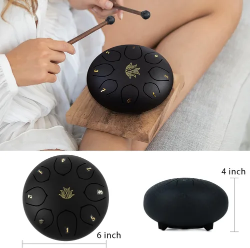 Miniatura 4 de Eavnbaek Tambor de Lluvia Chime - Tambor de lluvia de 8 notas de 6 pulgadas para jardín exterior, con bolsa, libro de música, baquetas, soporte