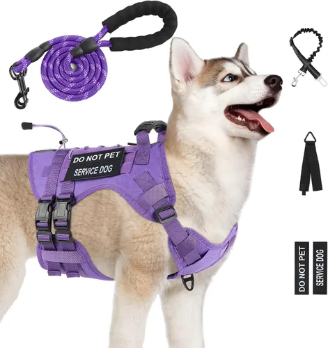 Miniatura 13 de Arnés táctico sin tirones para perros grandes, juego de arnés y correa para perro, Molle a prueba de escapes, arnés ajustable para perro de servicio
