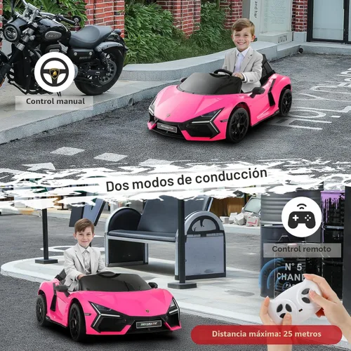Miniatura 4 de ELEMARA Lamborghini con licencia Auto de Paseo con puerta de tijera, coche eléctrico para niños con control remoto, coche de 12 V para niños con Rosa