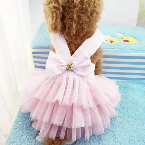 Miniatura 16 de Vestidos para Perros, Ropa de Mascota a la Moda, Vestidos de Princesa para Cachorros con Rayas y Malla (Azul, XS)
