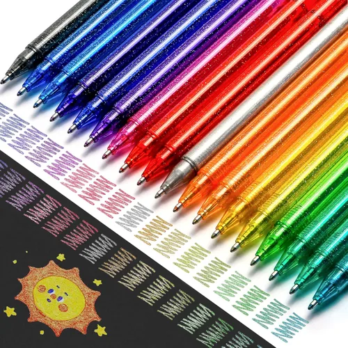 Miniatura 2 de ZSCM - Juego de 36 bolígrafos de gel con purpurina metálica, 18 colores brillantes con 18 recambios de bolígrafos de purpurina en bolsa de lona