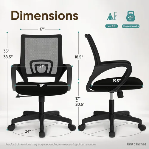 Miniatura 3 de ETONEX Silla de oficina con cojín ergonómico de respaldo medio, soporte lumbar, ajustable, giratoria, silla de escritorio para videojuegos, cómoda