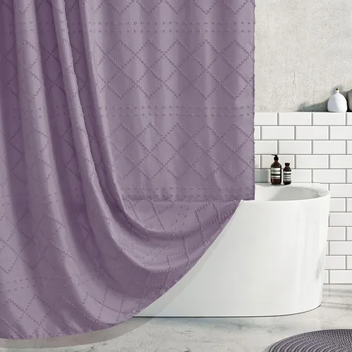 Miniatura 43 de Siiluminisoy Cortina de ducha bohemia rosa con textura y borlas de 72 x 72 pulgadas con tul, cortina de ducha de chenilla tejida con rayas chevrón