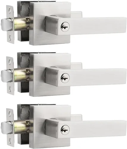 Miniatura 16 de Probrico - Paquete de 4 perillas/manijas para puerta de entrada negras con la misma llave, resistente, estilo contemporáneo, cerradura exterior