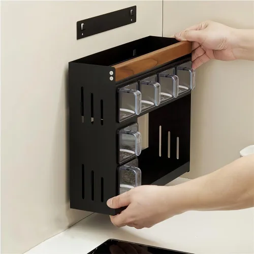 Miniatura 2 de Estante de especias de cocina, caja de condimentos colgante de montaje en pared, estante de especias que ahorra espacio para condimentos