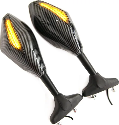 Miniatura 5 de Espejos Retrovisores con Indicadores LED de Señal de Giro para Motocicleta, para Motos de Carreras y Motos Deportivas (Carbono+Lente Ahumado)