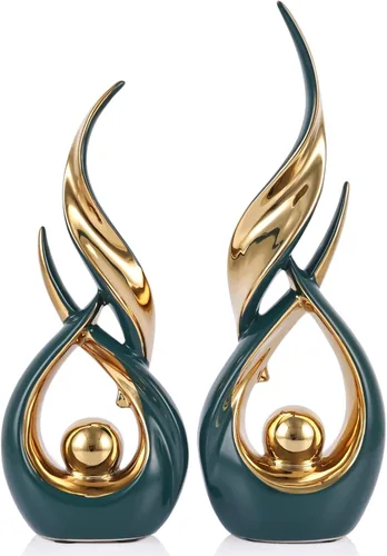 Miniatura 11 de 2 estatuas de cerámica de oro azul para decoración del hogar, esculturas modernas de arte abstracto, elegantes objetos decorativos de mesa
