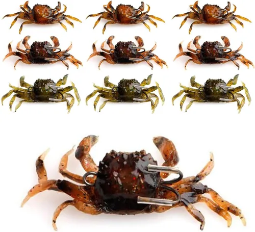 10 señuelos de cangrejo de plástico suave, cebos de pesca de agua salada con ganchos afilados, herramienta de accesorios de aparejos de agua dulce