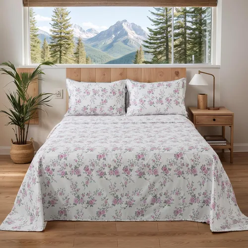 Miniatura 24 de FADFAY Juego de sábanas de cama tamaño King 100% algodón, color verde salvia, patrón floral de rosas rojas de campo francés, ropa de cama de lujo