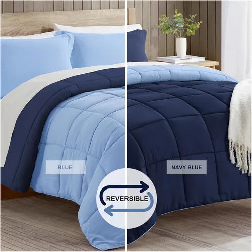 Miniatura 4 de satisomnia Juego de edredón tamaño California King, edredón de cama azul marino tamaño California King, edredón de cama alternativo de plumón de 3