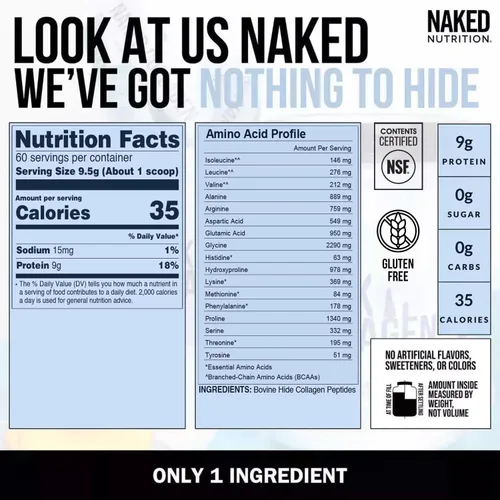 Miniatura 4 de Naked Collagen - Proteína en polvo de péptidos de colágeno, 60 porciones criadas en pasto, suplemento de colágeno hidrolizado alimentado con pasto