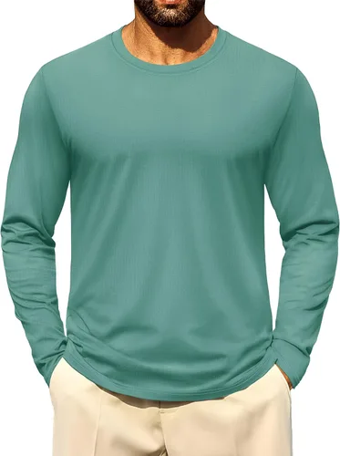 Miniatura 17 de Cotrasen - Camisetas básicas de manga larga para hombre, de algodón, con cuello redondo, transpirables, suaves y casuales
