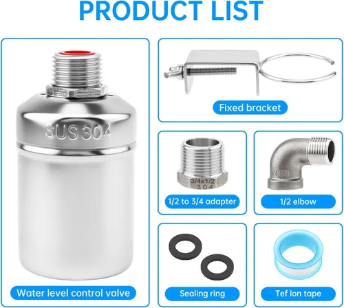 Miniatura 7 de 2 Pack Water Float Valve,1/2" to 3/4'' 1'' 304 Stainless Steel Fully Automatic Water Level Controller Float Valve