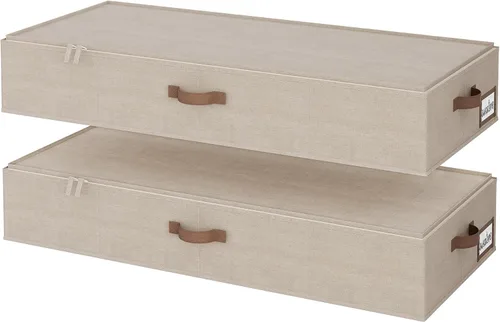 Miniatura 9 de StorageWorks Almacenamiento debajo de la cama con tapa, paquete de 2 contenedores de almacenamiento debajo de la cama para ropa, ropa de cama y Beige