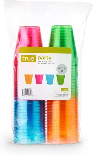 Miniatura 8 de True Vasos de chupito de plástico multicolor neón para fiestas, vasos desechables para beber al aire libre, colores surtidos, 2 onzas, juego de 60