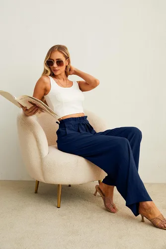 Miniatura 6 de IWOLLENCE - Pantalones de pierna ancha para mujer con bolsillos, cintura alta, nudo ajustable, holgados, casuales, para trabajo y negocios