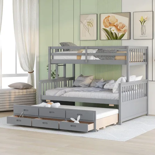 Miniatura 15 de Harper&Bright Designs - Litera individual sobre individual con barandilla de seguridad, escalera, cama nido individual con 3 cajones para niños