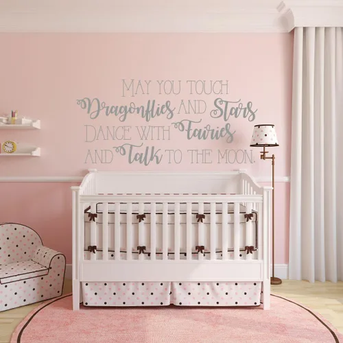 Miniatura 2 de Nursery Wall Decal - "May You Touch Dragonflies And Stars" Quote Lettering - Elegant Vinyl Wall Decor for Baby's Room - Crib Accent for Newborn Boy