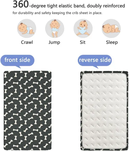 Miniatura 5 de Sábanas bajeras ajustables para cuna con temática de hueso de perro, sábanas portátiles para minicuna suaves y transpirables, sábana para colchón
