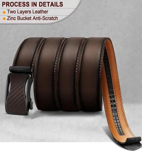 Miniatura 2 de BULLIANT - Cinturón de trinquete para hombre, cinturón de cuero deslizante ajustable para regalo, para vestido casual de hombre, 1 3/8