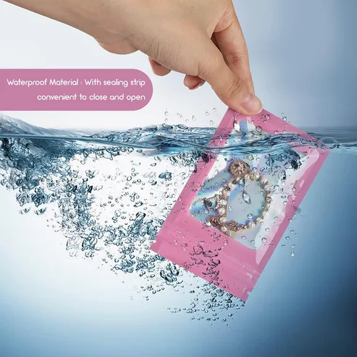 Miniatura 13 de 120 bolsas de tereftalato de polietileno a prueba de olores, bolsa de embalaje holográfica resellable con ventana transparente para alimentos