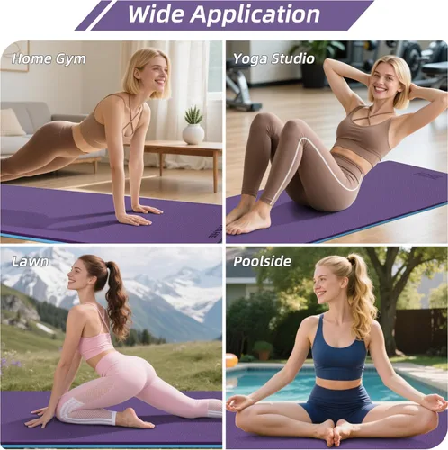 Miniatura 6 de HAHE Extra Thick Yoga Mat, 72"Lx32"Wx0.4"Th (10mm), Wide Non-slip Exercise Mats with Carry Strap, Double-Sided POE Fitness Mat for Yoga, Pilates &